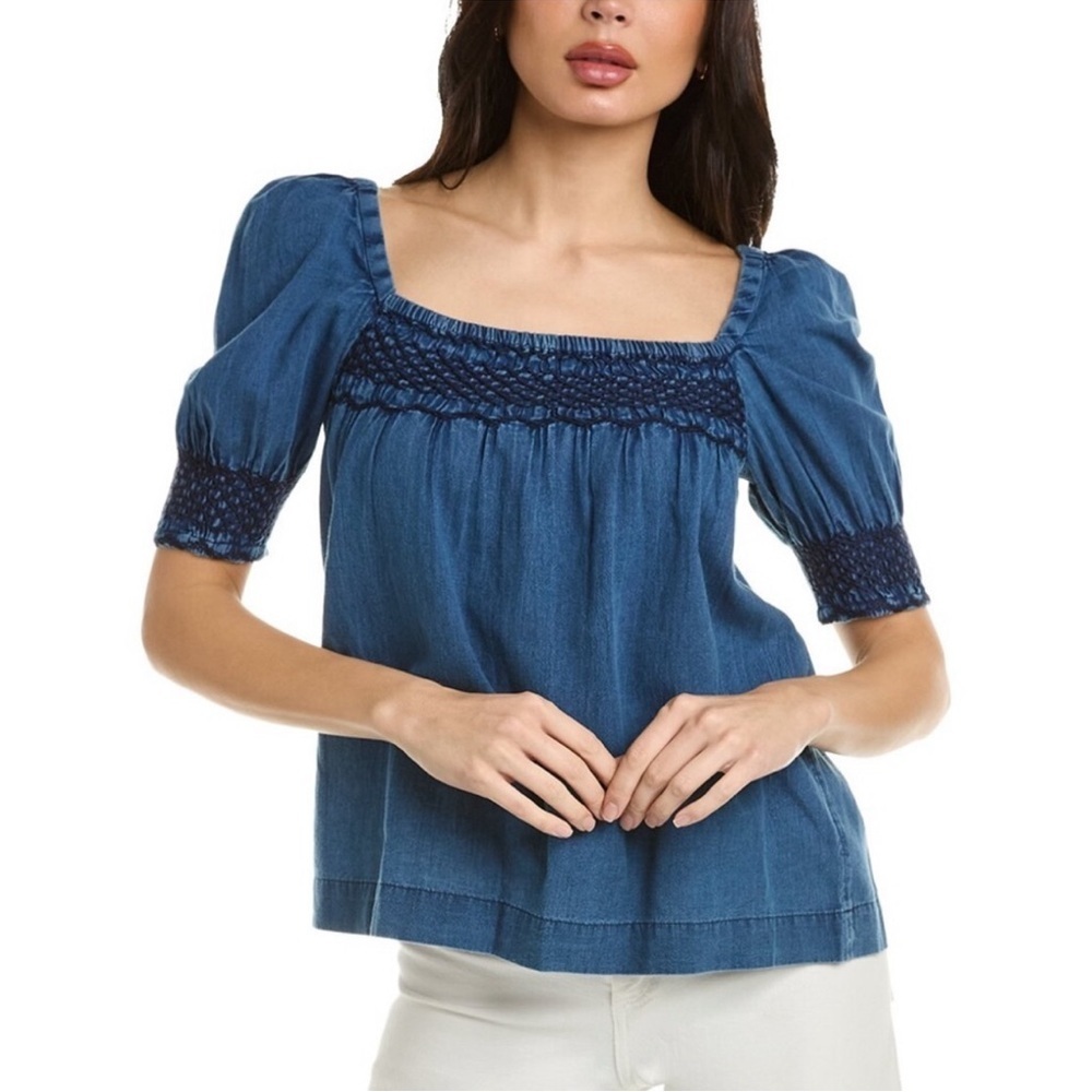 Faherty Presley Puff Sleeve Embroidered Top